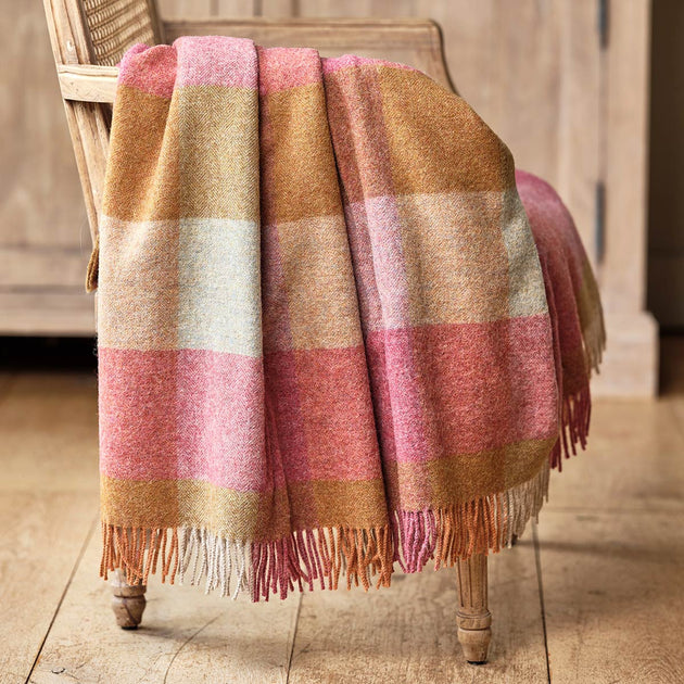 Rose Gold Harlequin Shetland Wool Throw