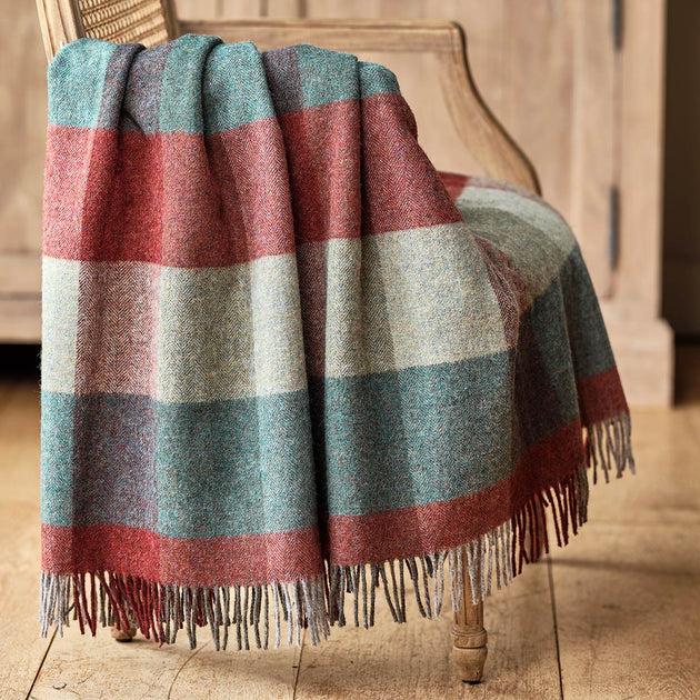 Teal Russet Harlequin Shetland Wool Throw