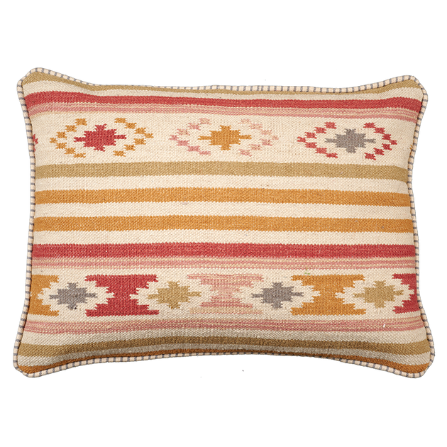 Saffron Stripe Kilim Cushion - Olive