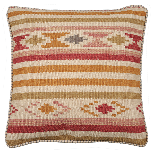 Saffron Stripe Kilim Cushion - Olive