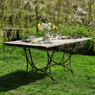 Wrought Iron &amp; Teak Garden Table