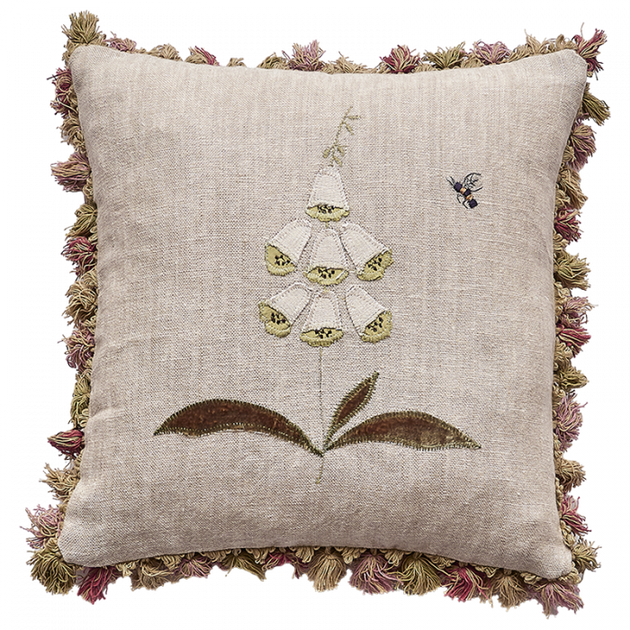 White Foxglove on Rustic Linen with Tassels