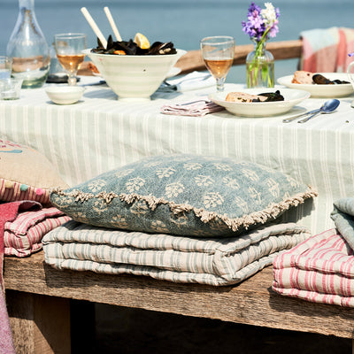 Beech Sail Blue Ticking Stripe Box Cushion