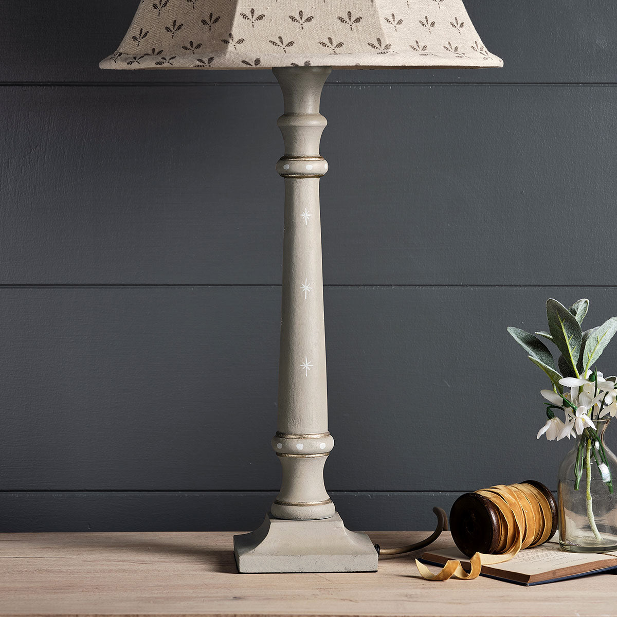 Grey White Star Standard Stick Lamp Base | Susie Watson Designs