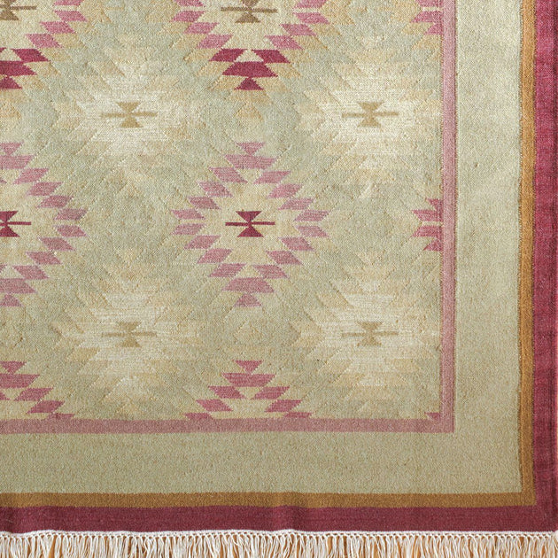 Hand-woven Wool Kilim - Celadon Ragini  - Medium