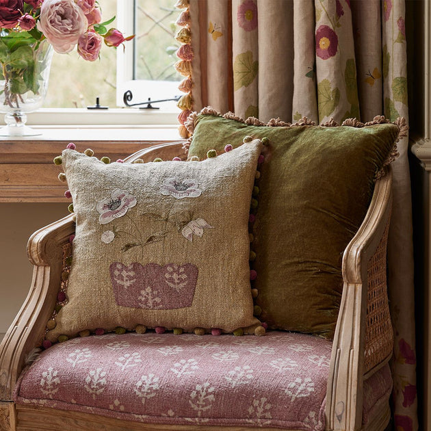 Anemones in Pot Rustic Linen Cushion