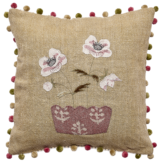 Anemones in Pot Rustic Linen Cushion