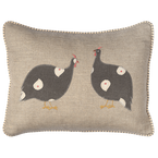 Applique Guinea Fowl Pair Rustic Linen Cushion
