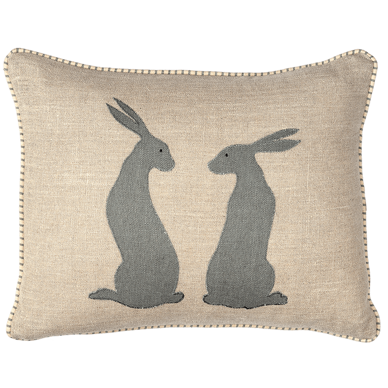 Applique Pair of Hares Linen Cushion | Susie Watson Designs