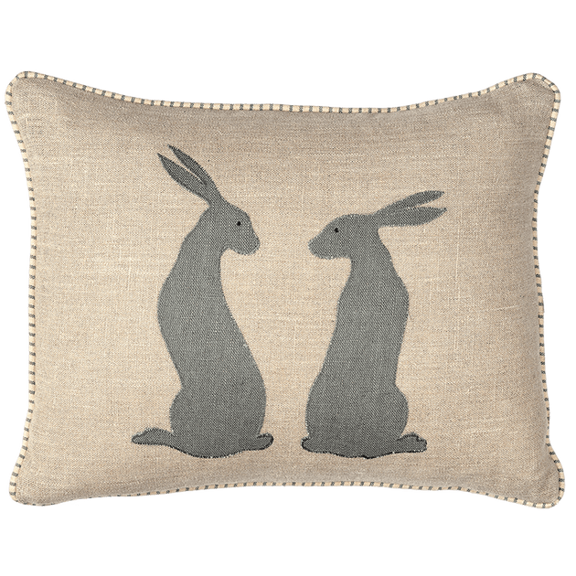 Applique Pair of Hares Linen Cushion