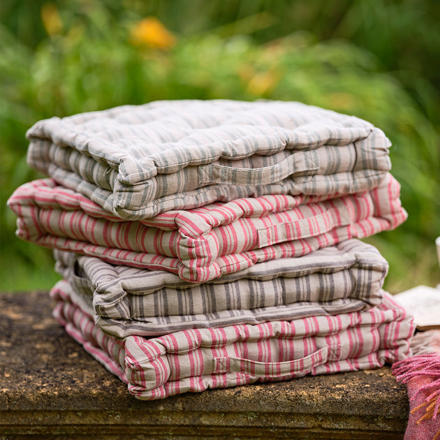 Beech Rusty Rose Ticking Stripe Box Cushion