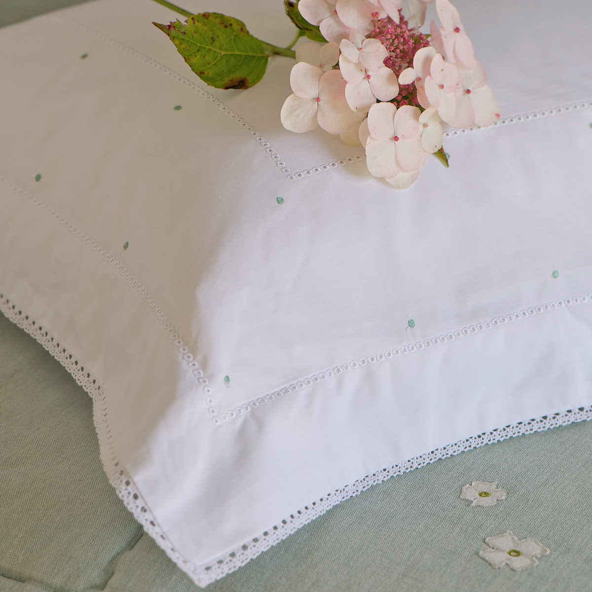 Oxford Pillowcase Duck Egg Spot