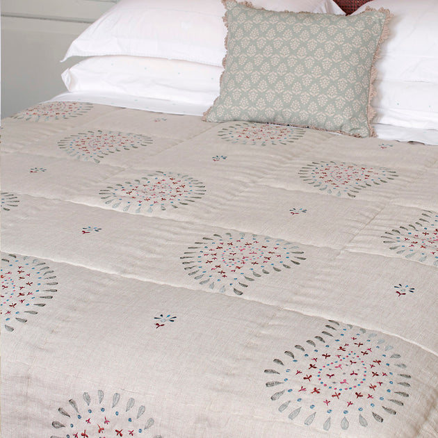 Smokey Blue Embroidered Malathi Quilt – Super King Size