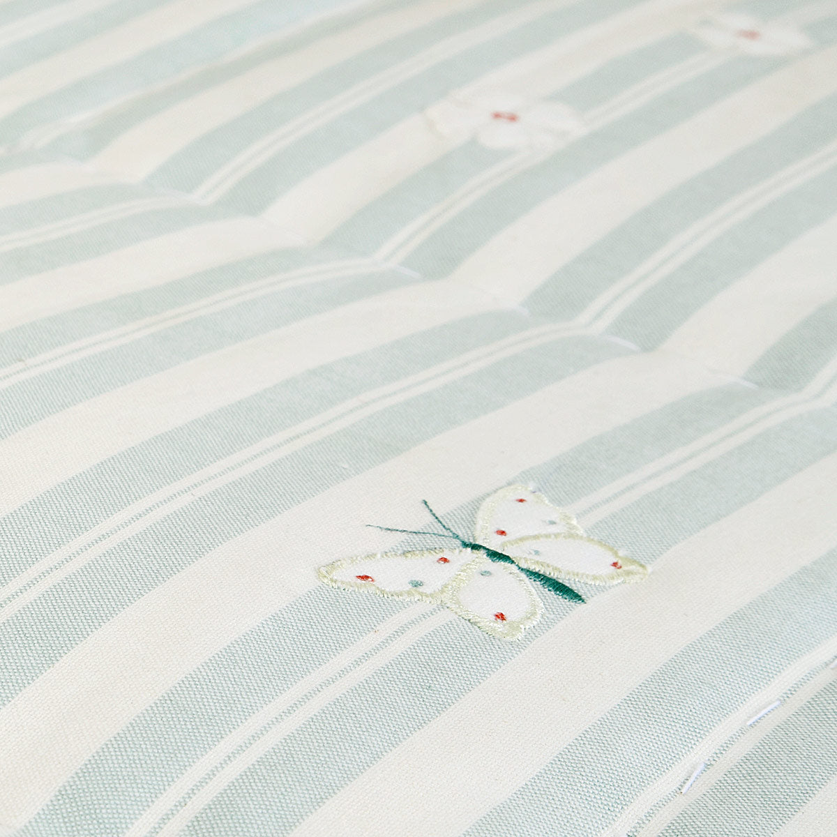 Duck Egg Stripe Bird &amp; Flower Quilt