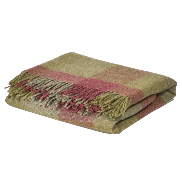 Rose Olive Harlequin Shetland Wool Throw