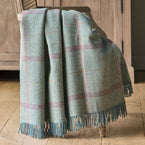 Duck Egg Pearl Tartan Shetland Wool Throw
