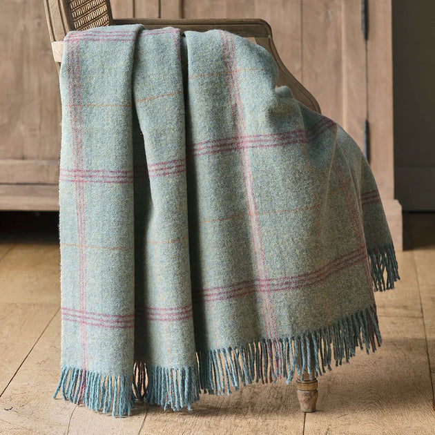 Duck Egg Pearl Tartan Shetland Wool Throw