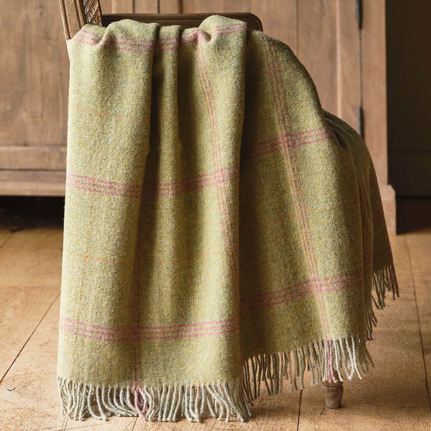 Olive Tartan Shetland Wool Throw