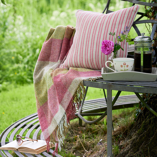 Dusky Rose Olive Harlequin Shetland Wool Throw