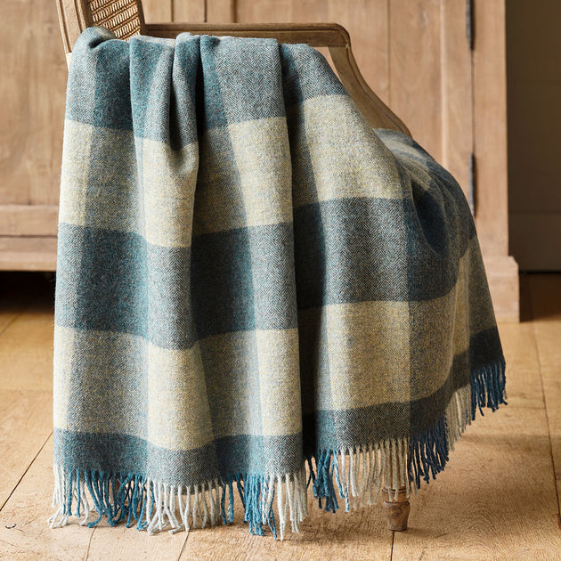 Summer Blue Harlequin Shetland Wool Throw