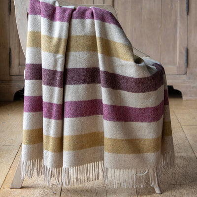 Damson Olive Stripe Lambswool Throw