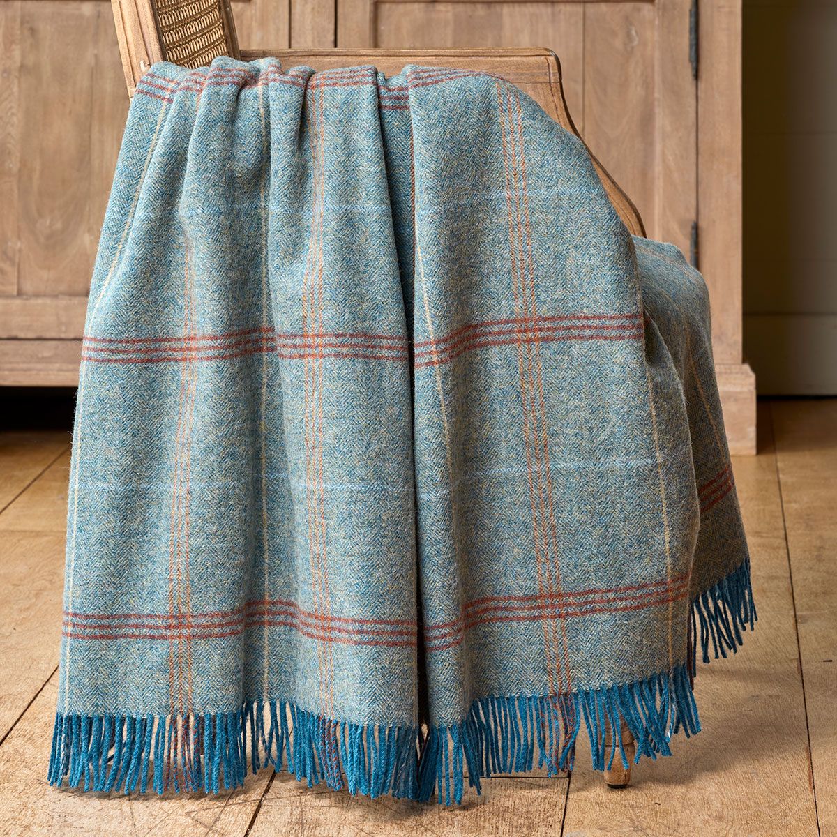Marine Blue Tartan Shetland Wool Throw Susie Watson Designs