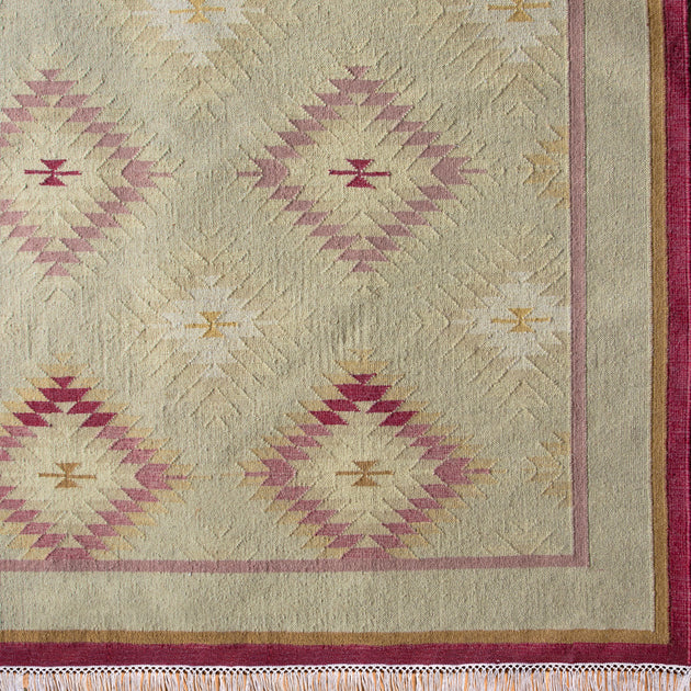 Hand-woven Wool Kilim - Celadon Shimla - Large