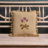 Embroidered Golden Auricula Rustic Linen Cushion with Tassels