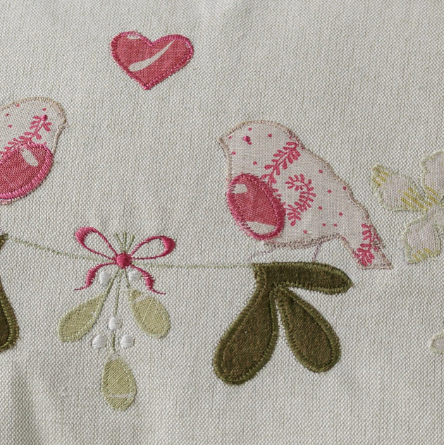 Embroidered Winter Lovebirds Cushion