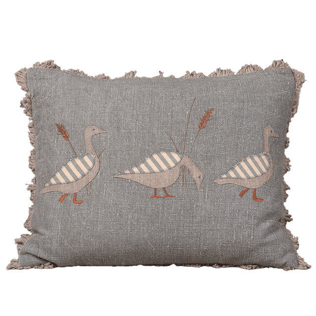 Embroidered Blue Geese Cushion