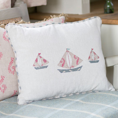 Embroidered Grey Red Boat Cushion