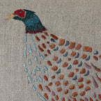Embroidered Pheasant Linen Cushion