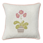 Embroidered Rose Auricula Cotton Cushion