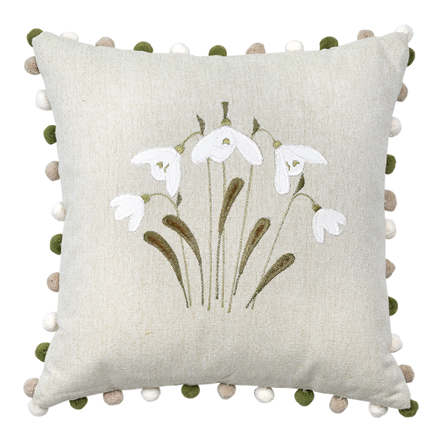 Embroidered Grey Snowdrop Cushion