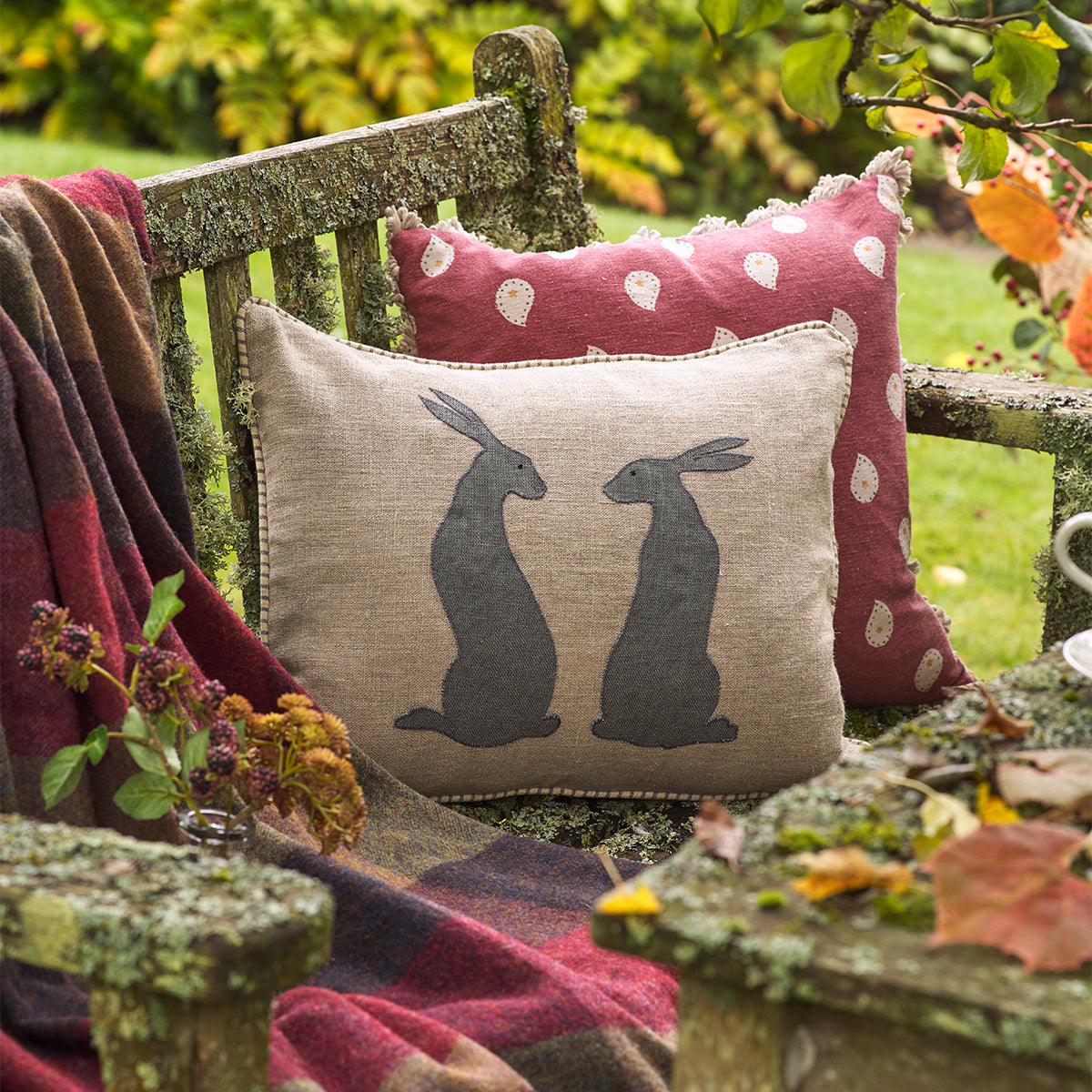 Applique Pair of Hares Linen Cushion | Susie Watson Designs