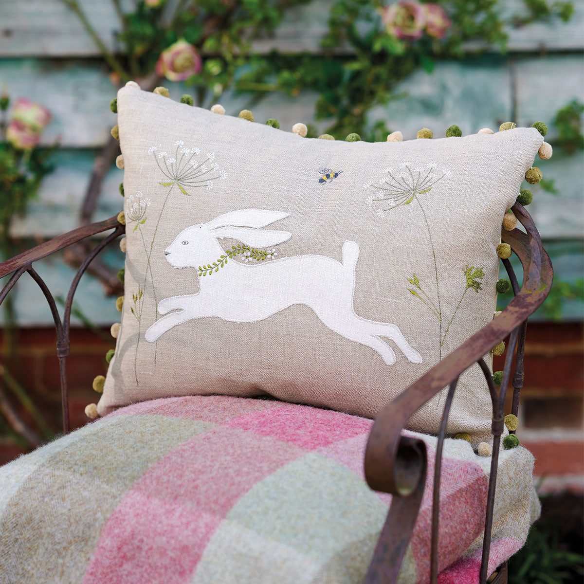 Applique White Hare Cushion Susie Watson Designs