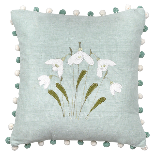 Embroidered Snowdrop Cushion