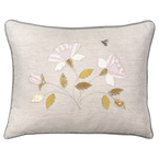 Embroidered White Rose Linen Cushion