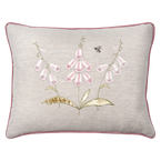 Embroidered Three White Foxglove Linen Cushion
