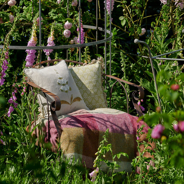 White Foxglove Embroidered  Linen Cushion