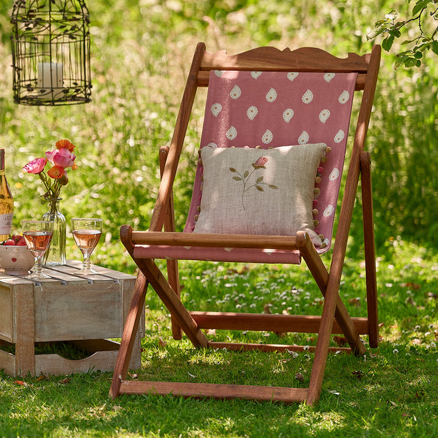 Embroidered Rosebud Rustic Linen Cushion