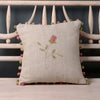 Embroidered Rosebud Rustic Linen Cushion