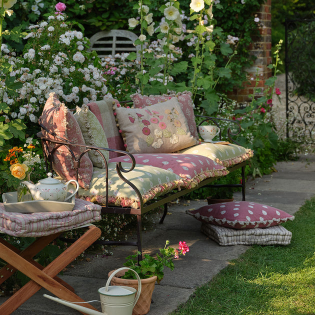 Hollyhocks Embroidered Linen Cushion