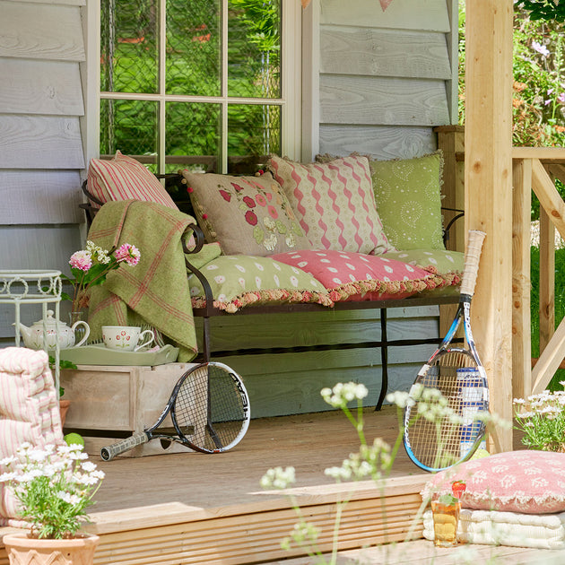 Hollyhocks Embroidered Linen Cushion