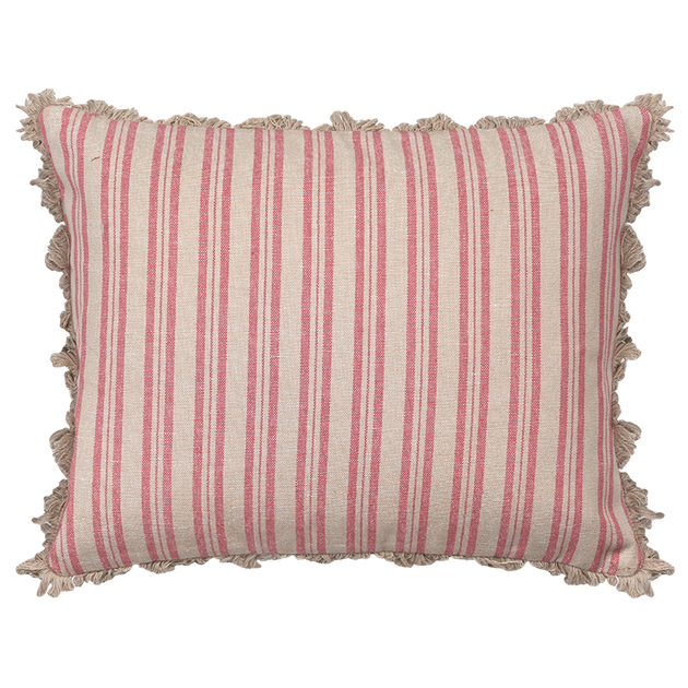 Rusty Rose Beech Ticking Stripe Cushion with Fan Edge