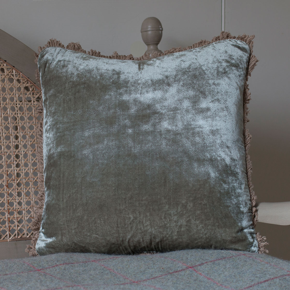 Smokey Green Velvet Cushion Susie Watson Designs