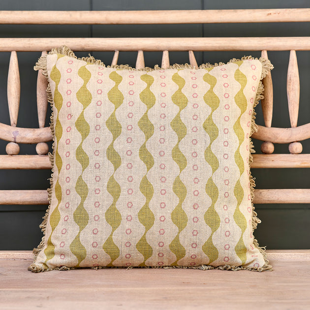 Green Pink Bloomsbury Linen Cushion