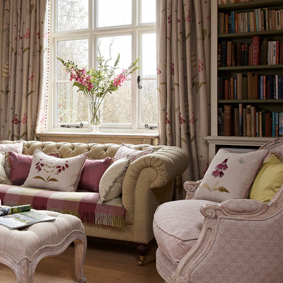 Embroidered Magenta Foxglove Linen Cushion