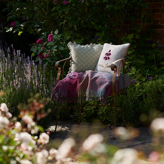 Embroidered Magenta Foxglove Linen Cushion