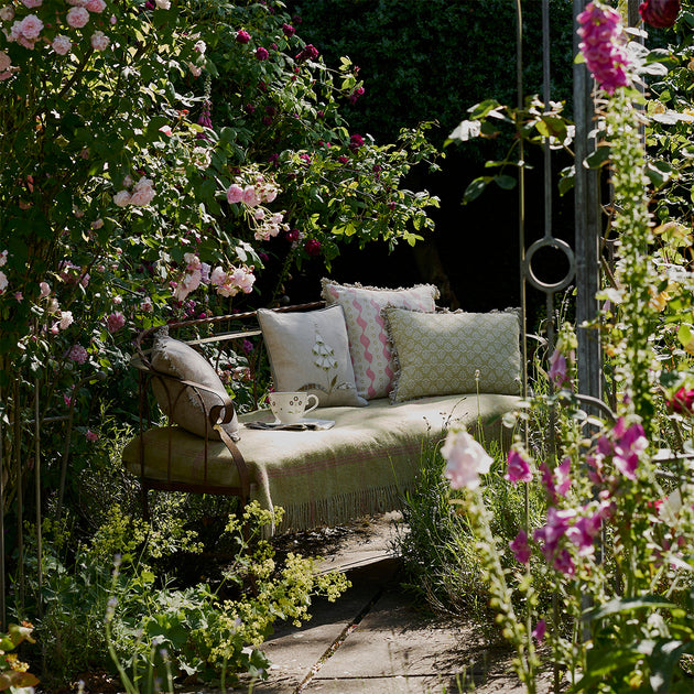 White Foxglove Embroidered  Linen Cushion